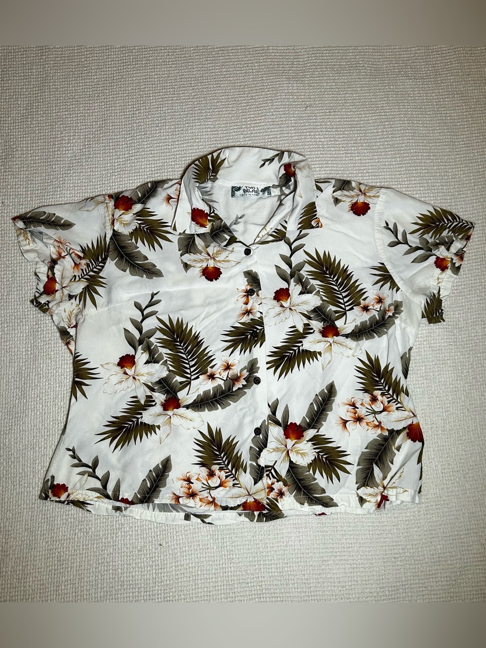 Two Palms Hawaiian Shirt Women’s XL Made in Hawaii Tropical Beach Loose Fit USA